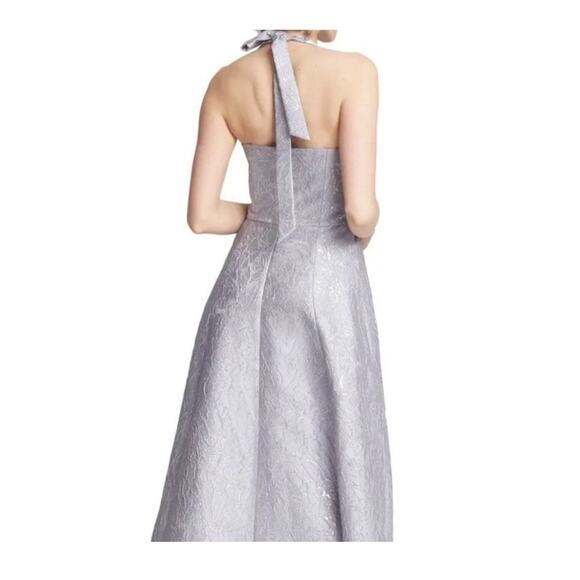 new halston heritage Silver Jaquard Halter Gown High Low Size 12 H - Picture 4 of 7